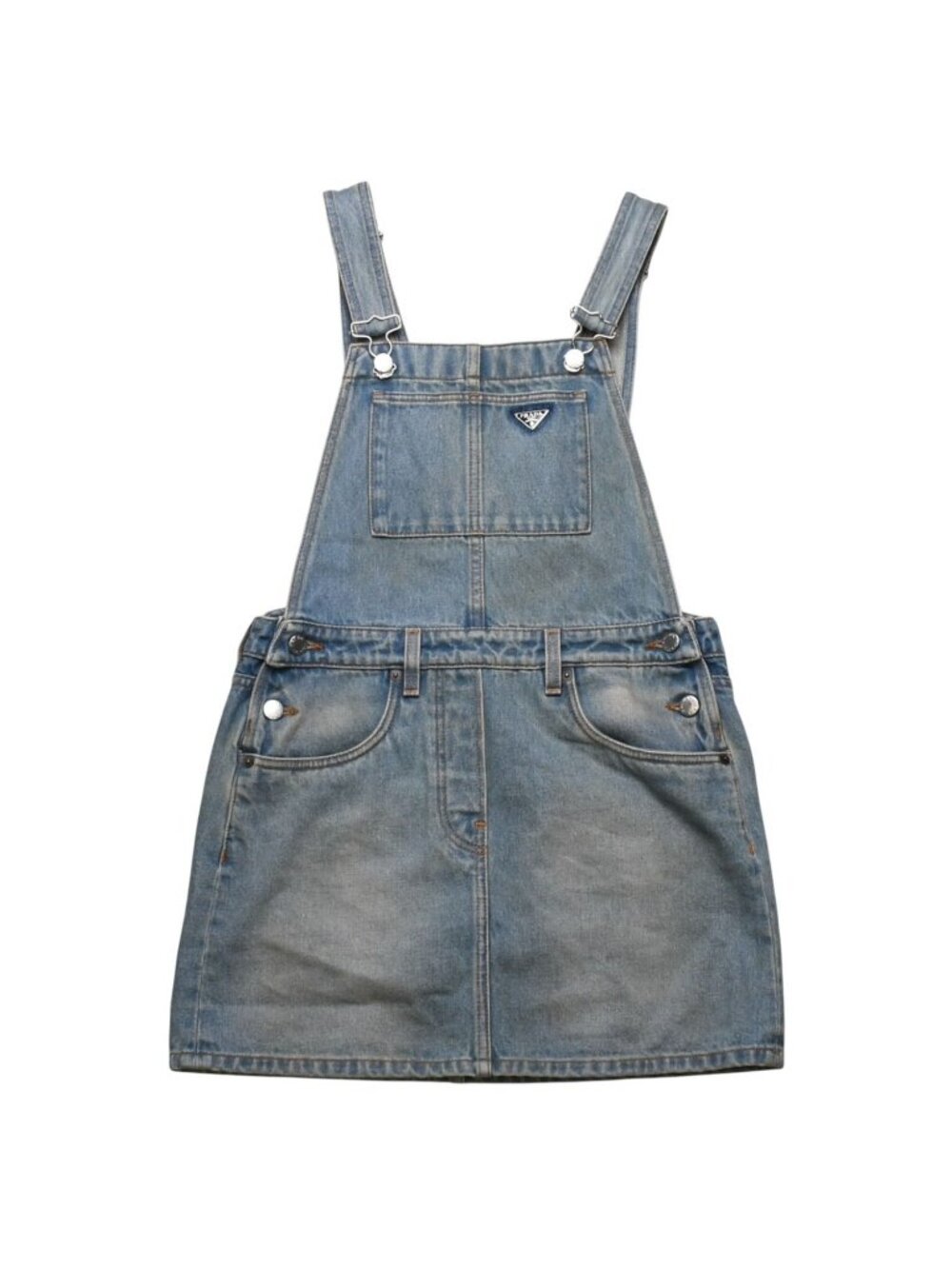 Prada Triangle Logo Denim Jumper Skirt Overalls